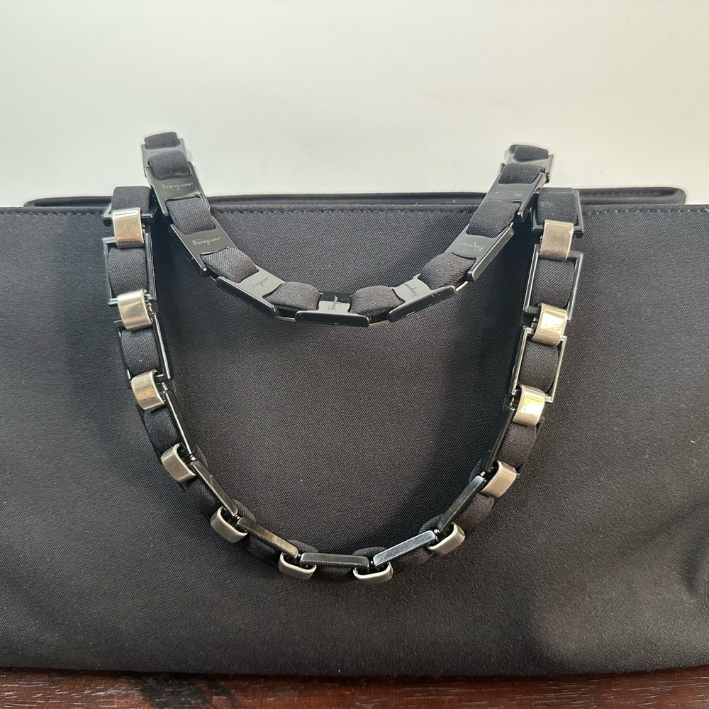 Salvatore Ferragamo Black chain/ leather handled tote.